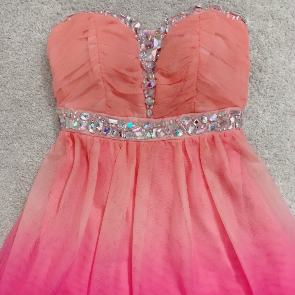 Pink Ombré Beaded Strapless Tube Dress 3 XS - Picture 4 of 7